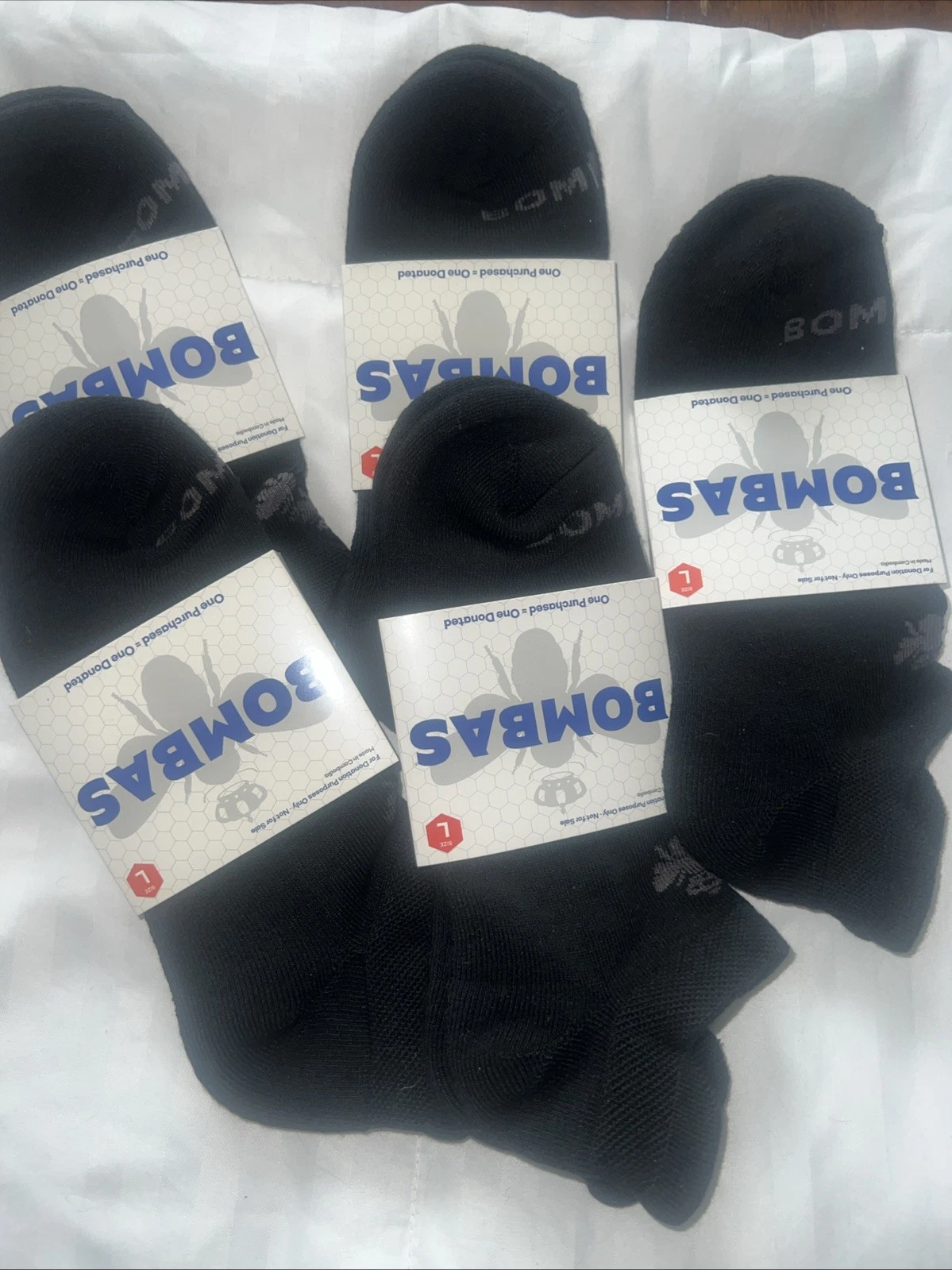 Lot of 5 Bombas Women's Cushioned Comfort Ankle Socks Black Size Large