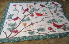 3 Pcs King Winter Red Cardinals Christmas Quilt Bedspread Set Soft and Warm