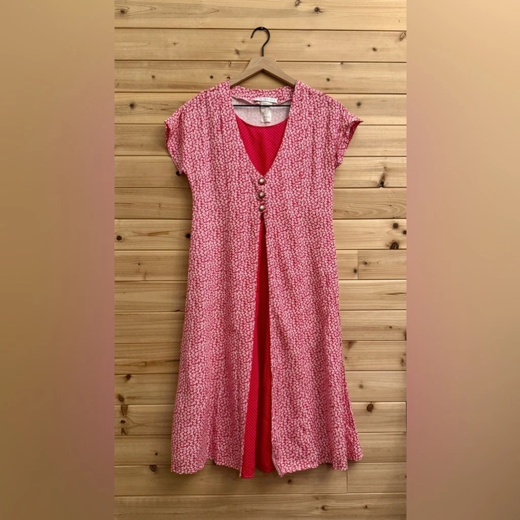 VNTG The Limited Medium Ditsy Floral Rayon Layered Modest Dress Spring Romantic