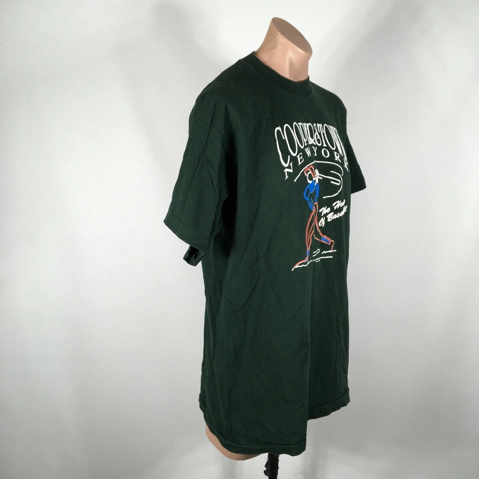 Camiseta verde vintage años 80 Cooperstown Nueva York béisbol patio XL puntada única Foto 3 de 4