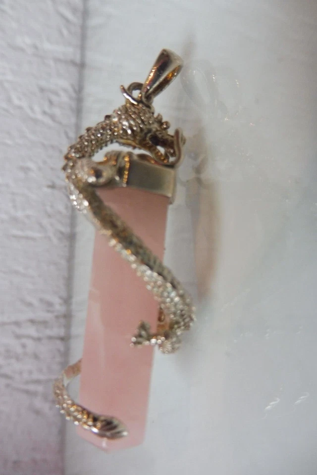 Pendente Da Tetto 925 Argento Con Quarzo Rosa, Molto Bello Pendente A Catena - Immagine 3 di 4