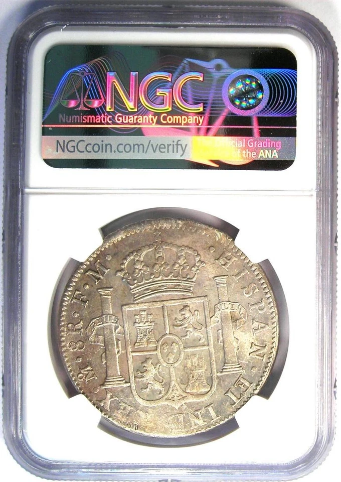 Moeda de 8 reais 1796 México Charles IV 8R - Certificada NGC MS61 (Não circulada UNC) - Imagem 3 de 4