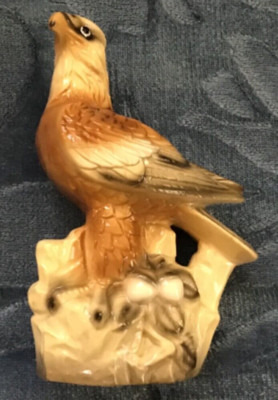 Vintage 1960's Japan Ceramic Eagle Figurine 6'' Statue. Brown and white on branch