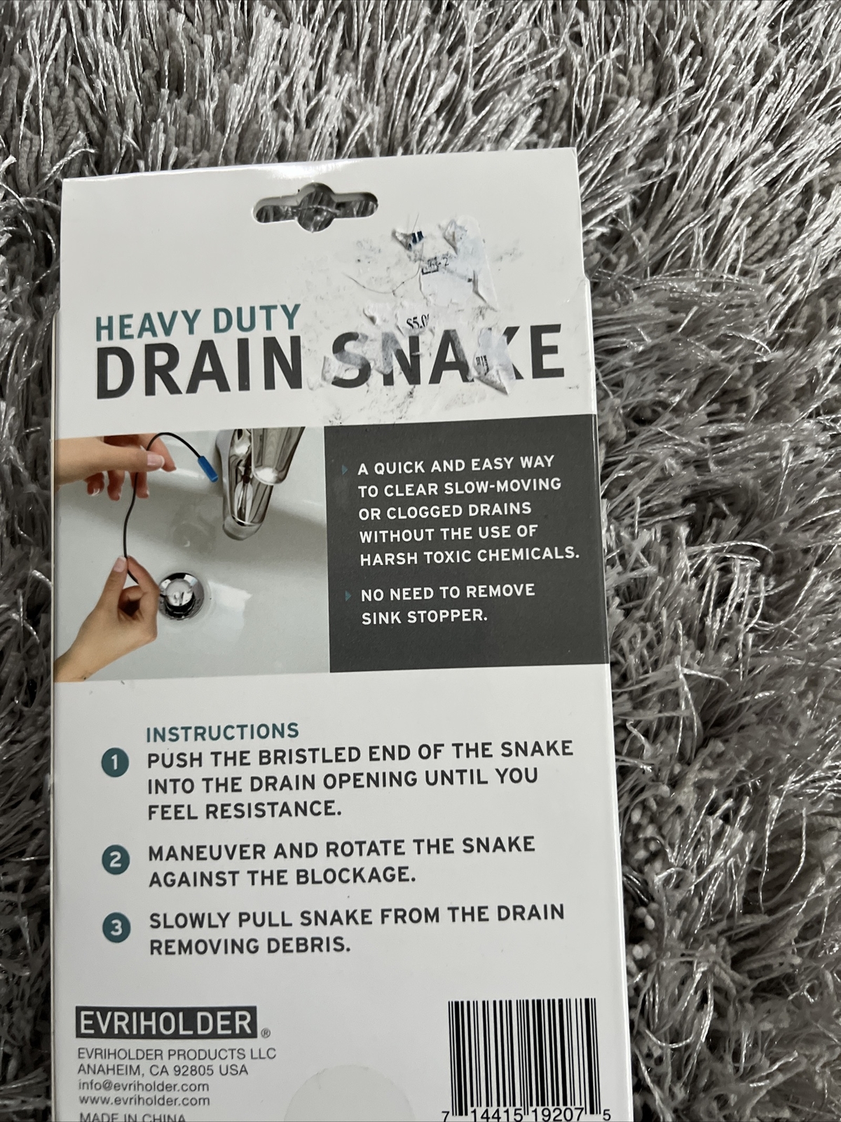 Evriholder Heavy Duty Drain Snake Unclog Bathroom Sinks Showers & Tubs