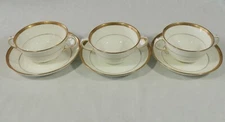  7 Royal Chelsea England 3 Cream Soup Bowls Bullion Cups 4 Saucers EUC