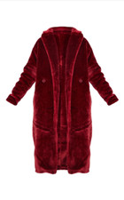 Pretty Little Thing Plt Women's Burgundy Large Lapel Midaxi Faux Fur Coat Size 8