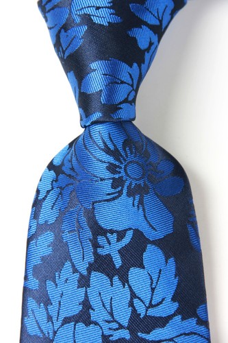 Cravatta uomo classica floreale blu nero jacquard seta cravatta fazzoletto set gemelli - Foto 2 di 7