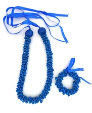 Hawaiian Popcorn Shell Choker Lei & Bracelet - Royal Blue