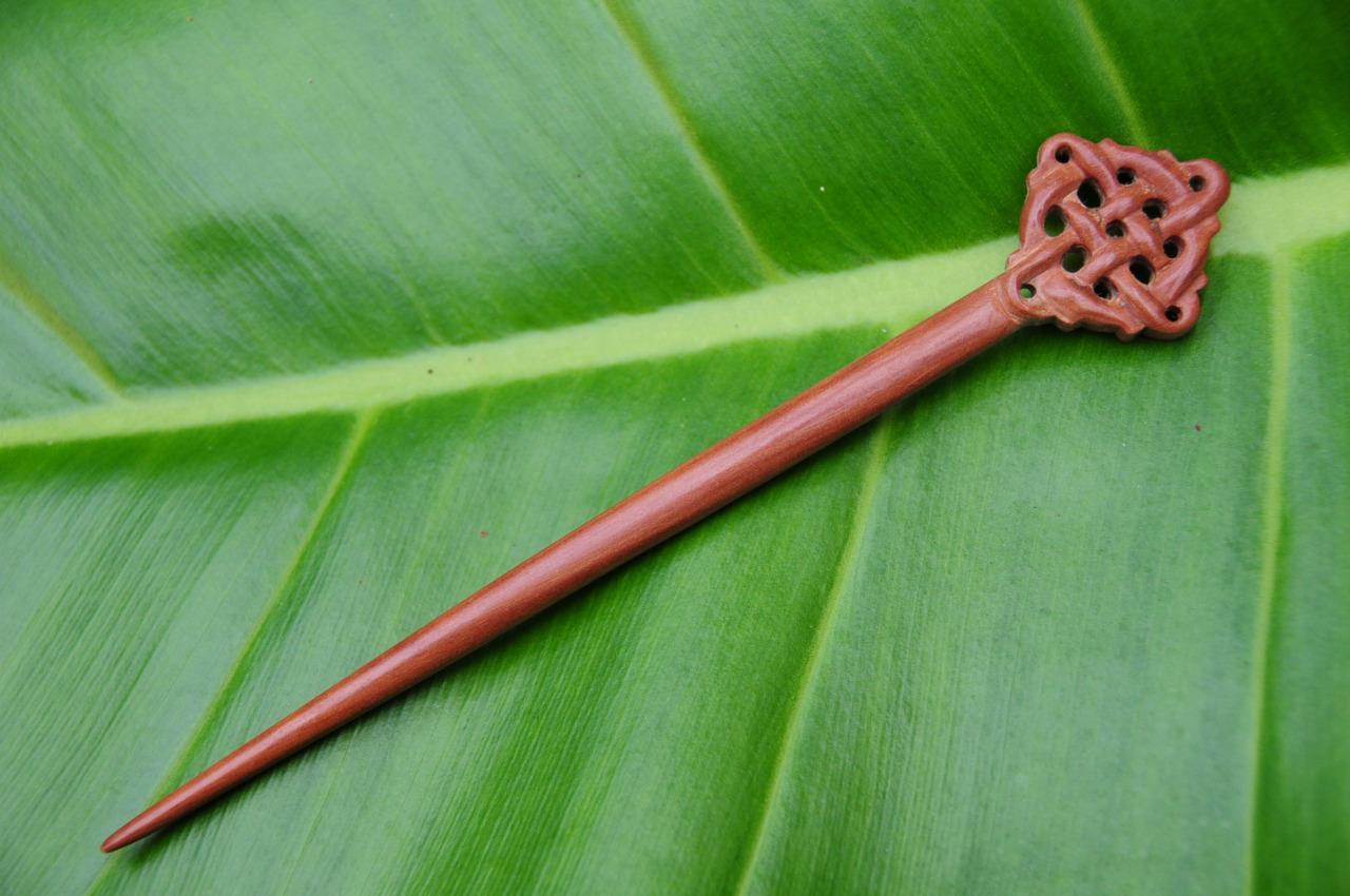 Handmade carved CELTIC wooden HAIR PICK STICK or SHAWL PIN Sapodilla