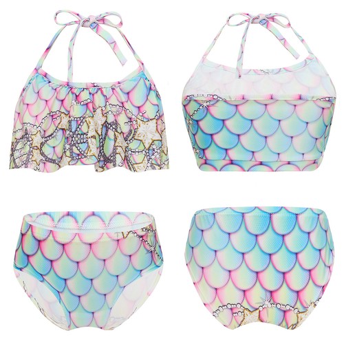 Girls Swimwear Cropped Playwear Surfing Swimsuit Shiny Top Panties Fish Scale - Picture 10 of 68