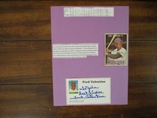 FRED VALENTINE(D-2022)Signed 3 x 5 Photo-Card w/8 x 11 Display w/1967 Topps/Obit