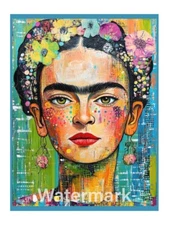 Frida Kahlo Collage Floral Cotton Crazy Quilt Block Multi Szs FrEE  (K42