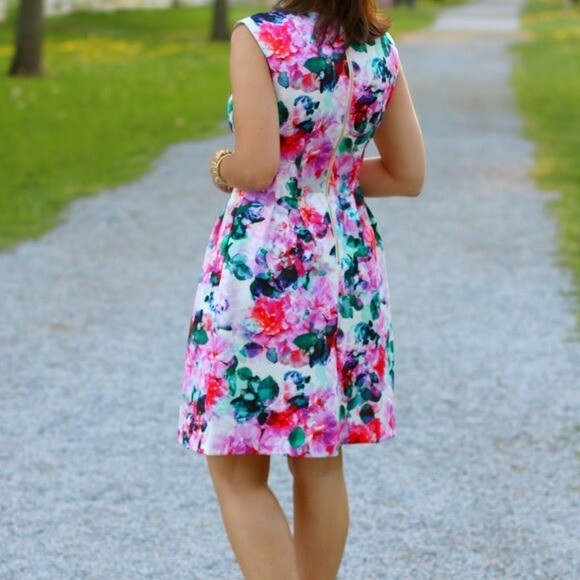 Eliza J Floral Print Scuba Fit & Flare Dress Women's Size 4 - $128