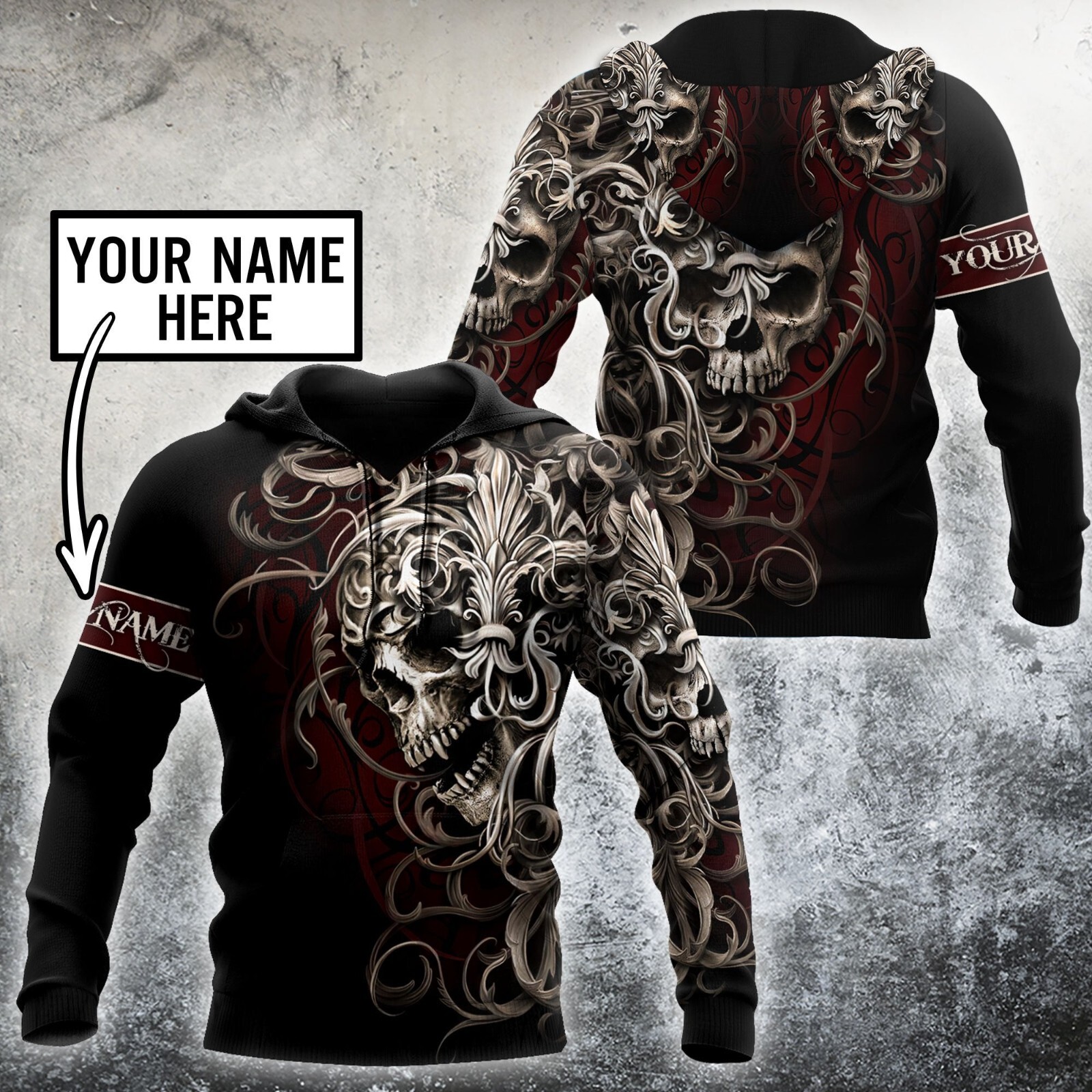 Customize Name Tattoo Skull 3D Hoodie For Men And Women