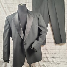 Men's Raffinati Black Double Breasted Suit Pants  Jacket Satin Shawl Lapels 46R