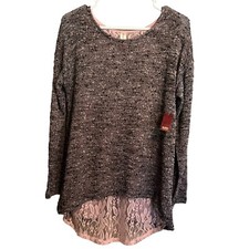 NoBo Tulipback Grey Pink Lace Detail Long Sleeve Top Junior Size L 11/13 