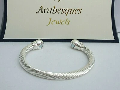 ARABESQUES JEWELS TOP QUALITY Mens Copper Twist magnetic therapy/health bio bangle/bracelet Silver