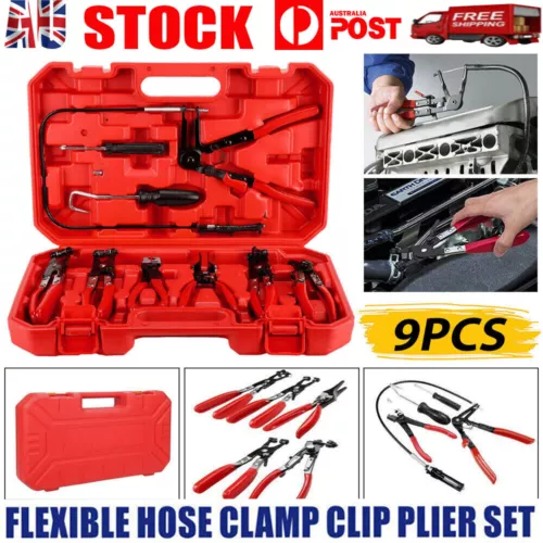 9PC Hose Clamp Clip Plier Set Swivel Jaw Flat Angled Band Automotive Tool Set - Picture 1 of 12