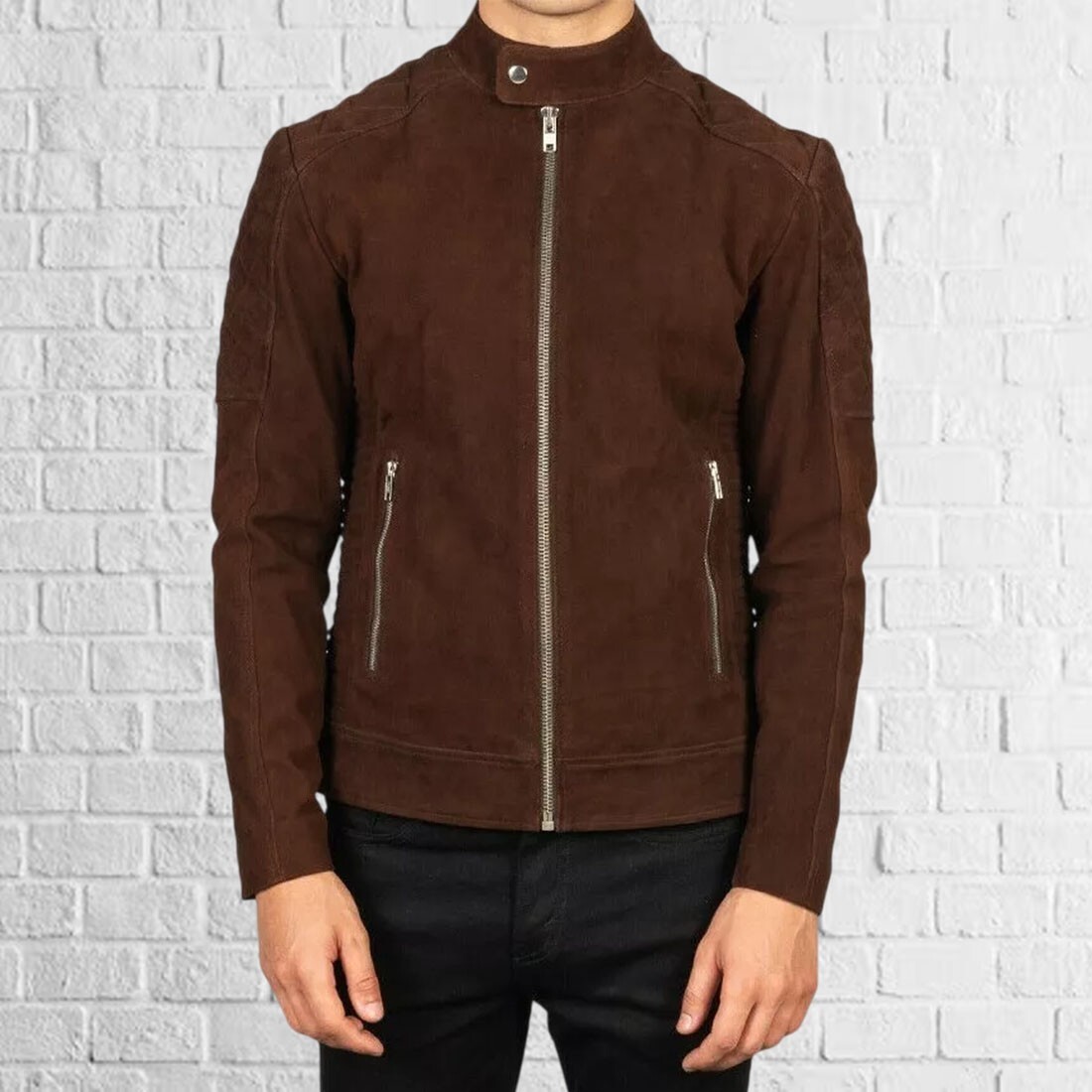 Brand New Men's Sheepskin Suede Leather Jacket Biker Brown Outdoor Fashion Coat