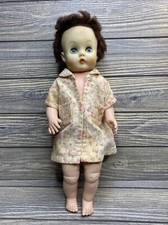 Vtg Creepy Baby Doll Brown Hair Blue Sleepy Eyes Soft Plastic Body 14