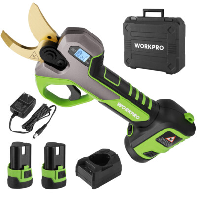 WORKPRO 12V Electric Pruning Shear Cordless Branch Cutter 2 Pack Battery Charger