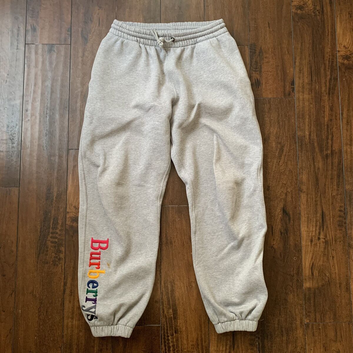 Burberry Rainbow Embroidered Logo Cotton Sweatpants Gray Burberry Rainbow Embroidered Logo Cotton Sweatpants Gray