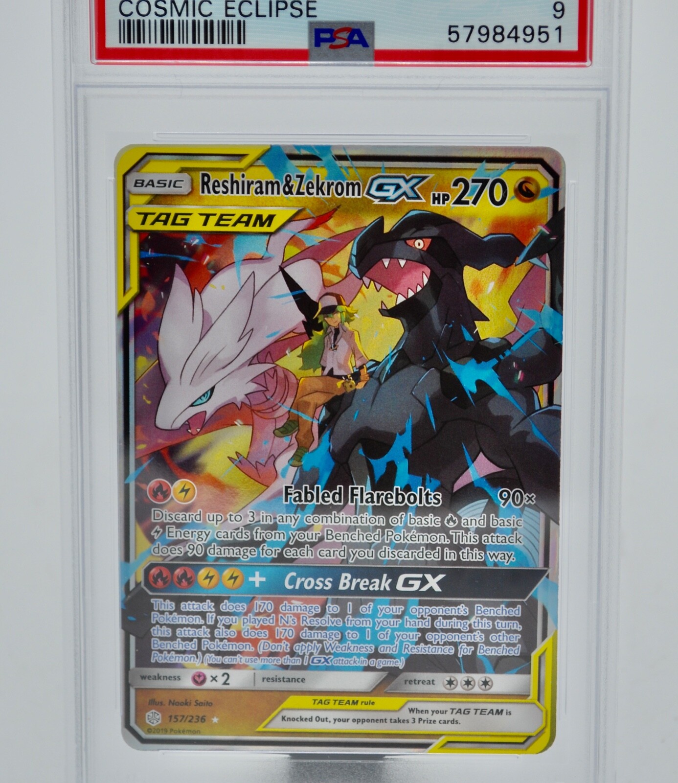 2019 Pokemon Cosmic Eclipse SM PSA 9 Mint Reshiram & Zekrom GX Tag Team  157/216 | eBay
