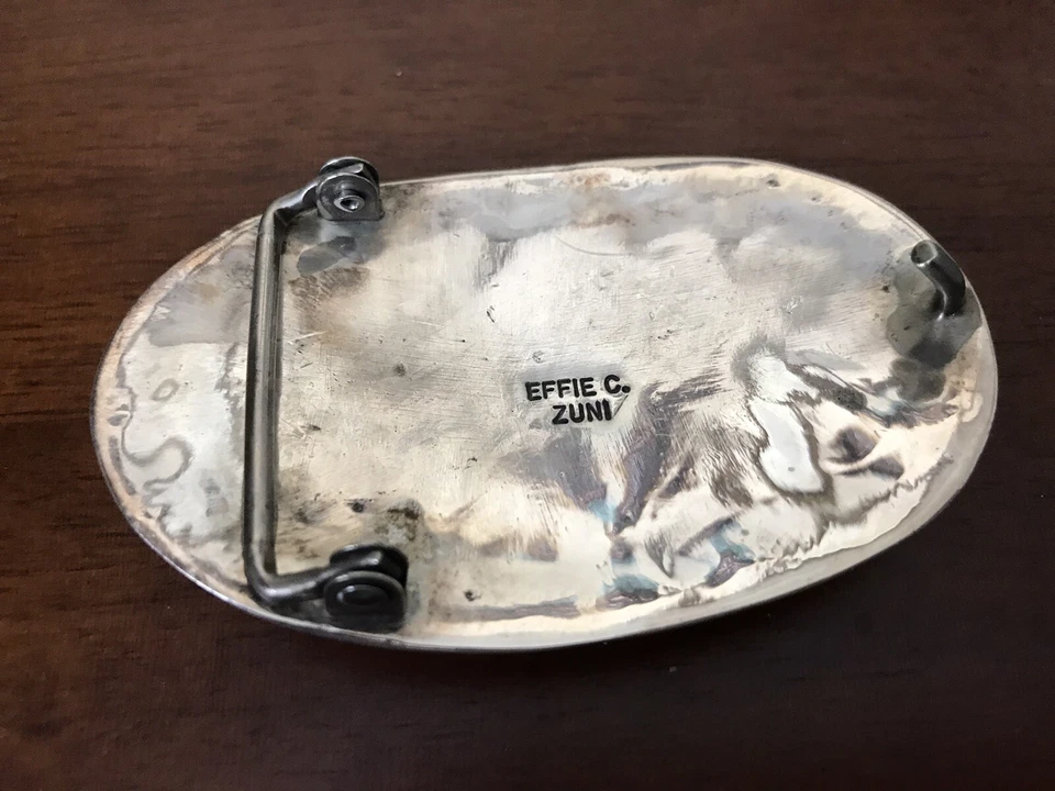 Effie Calavaza Vintage Zuni Plata Esterlina Turquesa Serpiente Cinturón Hebilla Foto 2 de 3