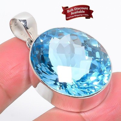 Dezember Geburt Schweizer Blautopas Stein 925 Silber Frau Verlobung Ethno Anhänger