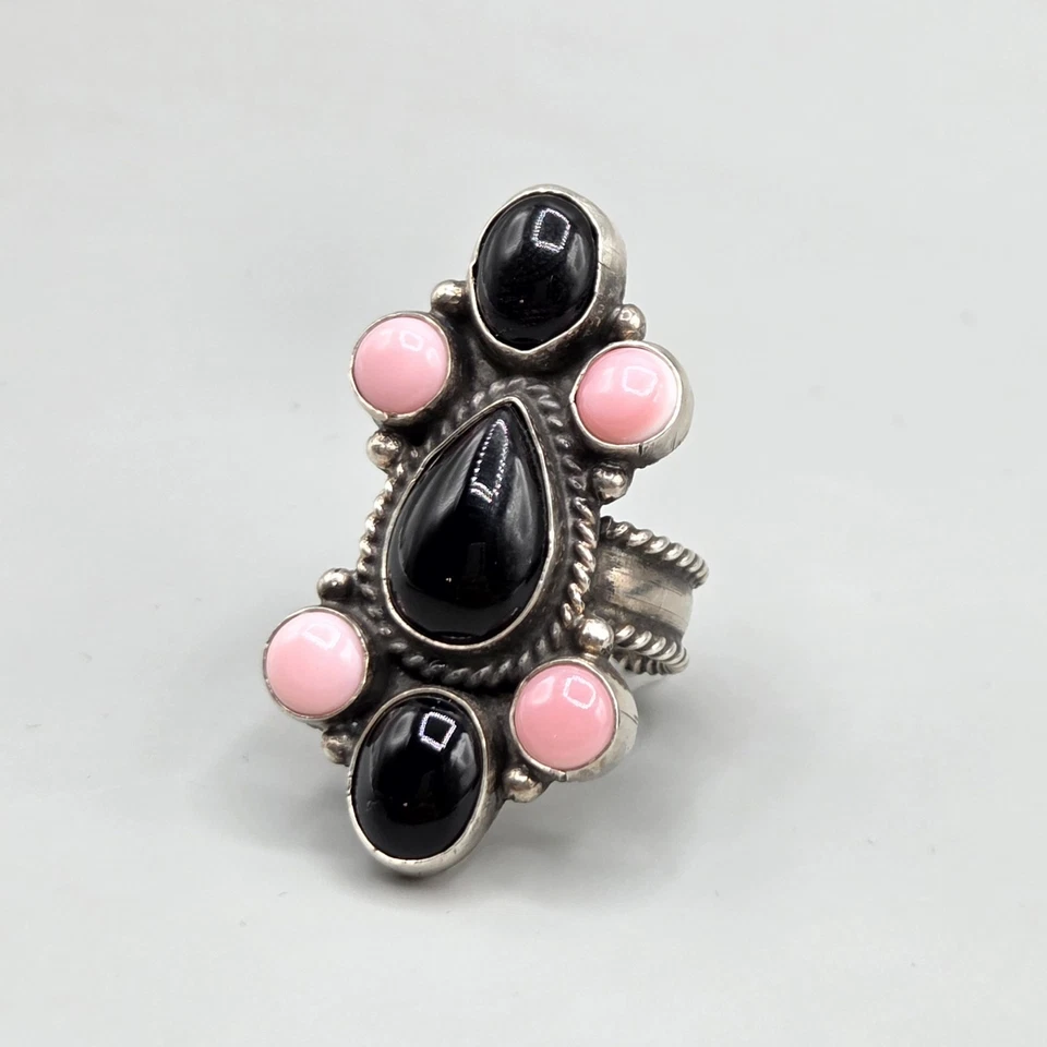 Sterling Onyx Muschel Navajo Ring signiert DEAN BRAUN Gr. 7,75 - Bild 4 von 4
