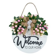 3D Spring Summer Welcome Wreaths for Front Door, Wood Door Hanger,Floral Porc...