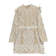PRETTYLITTLETHING Dress Womens 22 Beige Lace Sequin Mini Long Sleeve High Neck