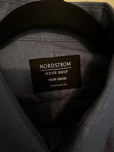 Nordstrom Men’s Long/Slleeve Dress Shirt-Blue -Non Iron -18/32–EUC - Picture 2 of 3