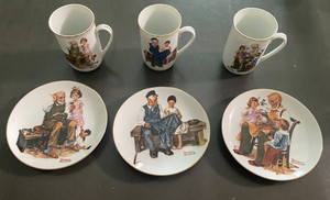 Lot of Vintage Norman Rockwell Museum Set of 3 Plates 3 Mug Cups 1982
