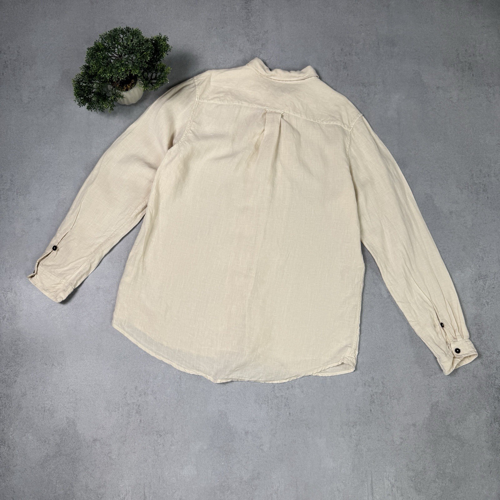 Toast Loop Button Linen Button Up Shirt Beige Size L