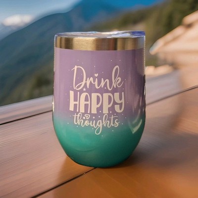 Seamless Wine Tumbler Coffee Travel Mug Cup w/ Lid DRINK HAPPY THOUGHTS