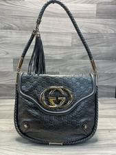 Gucci Gunmetal Gray Metallic GG Leather Shoulder Bag (173470-2)