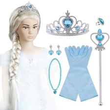 Vicloon Elsa Princess Dress Up Accessories, Crown Wand Blue Gloves Tiara Wig ...
