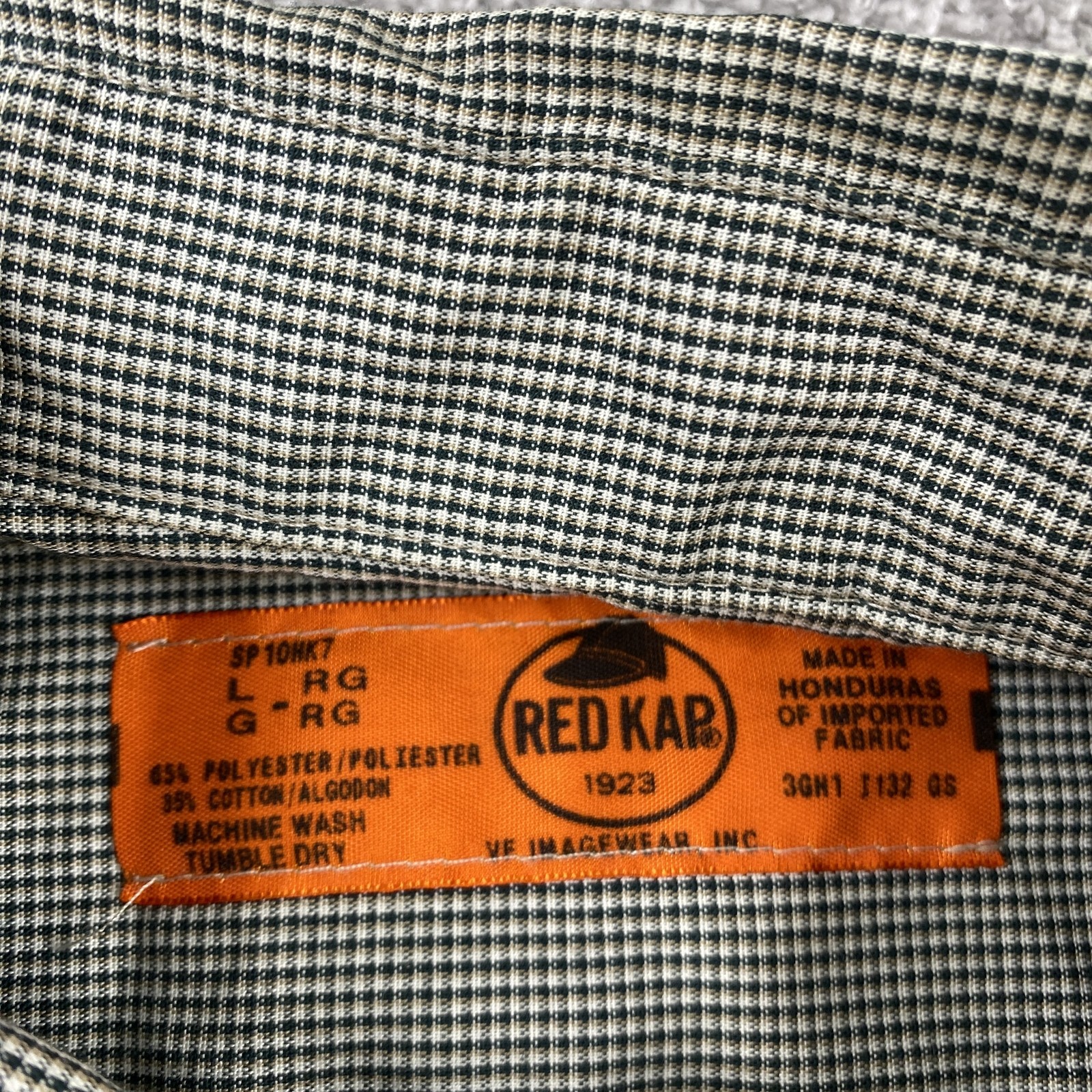 Red Kap Button Up Shirt Men's Large Long Sleeve Green Check Polyester