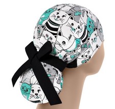 Scrub hats, nurse scrub cap, womens surgical hat, ponytail scrub cap cats