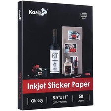  50 Sheets Koala Glossy Sticker for Inkjet Printer, Printable Sticker White,...