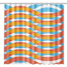 Fabric Shower Curtain for Bathroom with Orange Blue and White Waves of Color