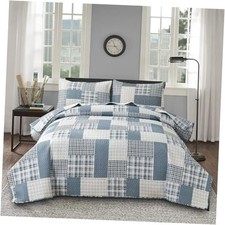Size Plaid Quilts Blue White Stripes Bedspread Coverlets King Grey Blue Stripe
