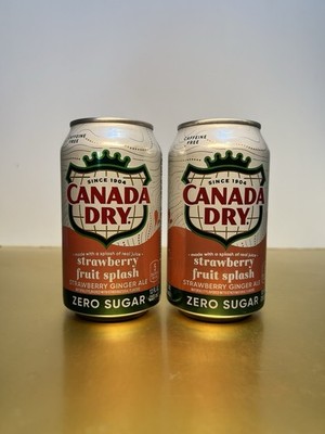   New ZERO SUGAR Canada Dry STRAWBERRY FRUIT SPLASH Ginger Ale Soda (2 Cans)