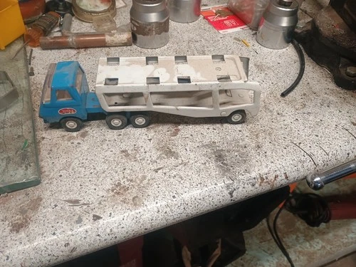 Vintage Tonka Motor Mover Car Hauler Carrier Tractor Trailer Truck Blue White