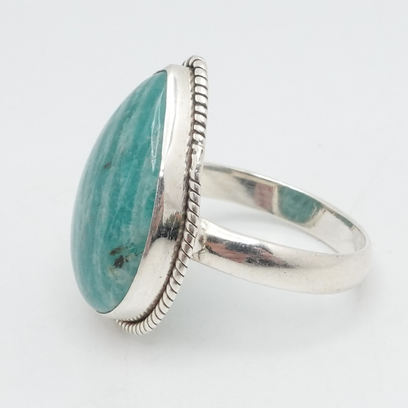 Sterling Silver Amazonite Teardrop Ring Size 12.5 - image 4