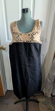 Ann Taylor LOFT Womens 100% Linen Sheath Dress Black Crochet Lace Neckline 