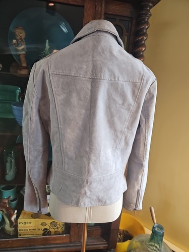 Ladies Vintage Retro Y2K MANGO Real Suede Biker Jacket Gray Sz M - Picture 5 of 17