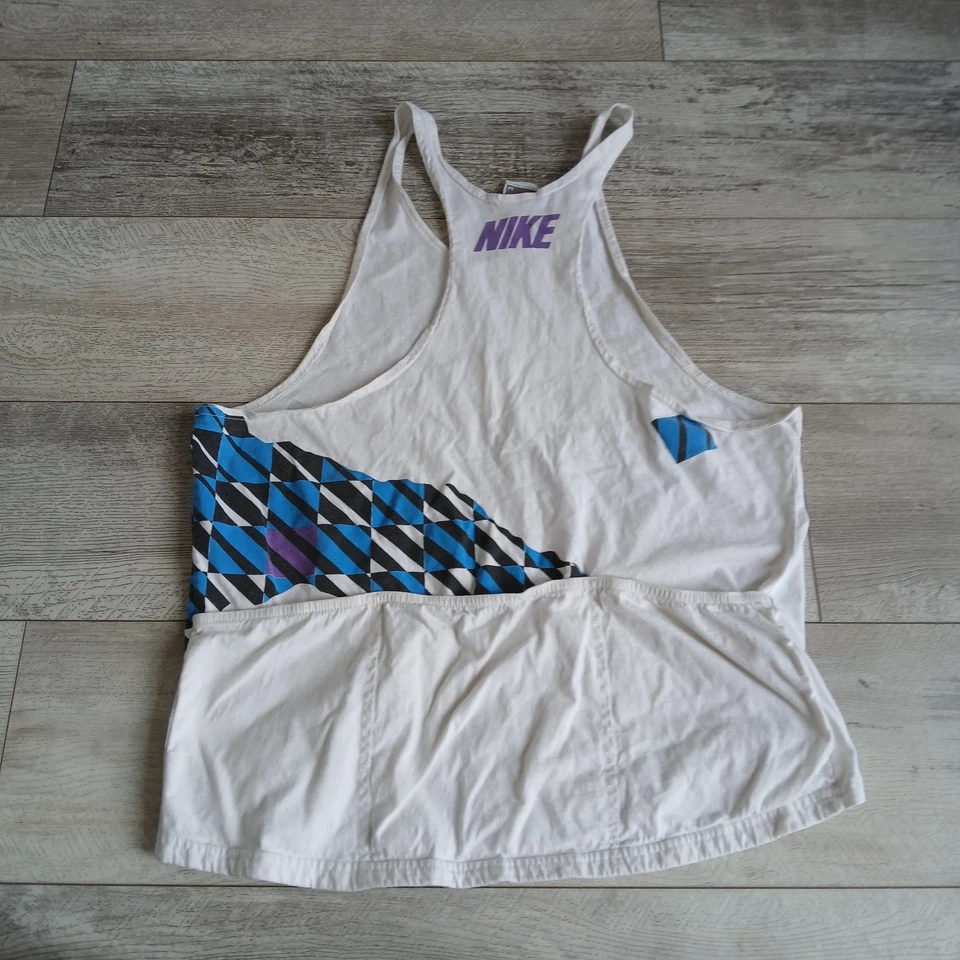 Camiseta sin mangas Nike vintage hecha en EE. UU. blanca púrpura azul años 90 gráfico espalda deportiva M Foto 2 de 4