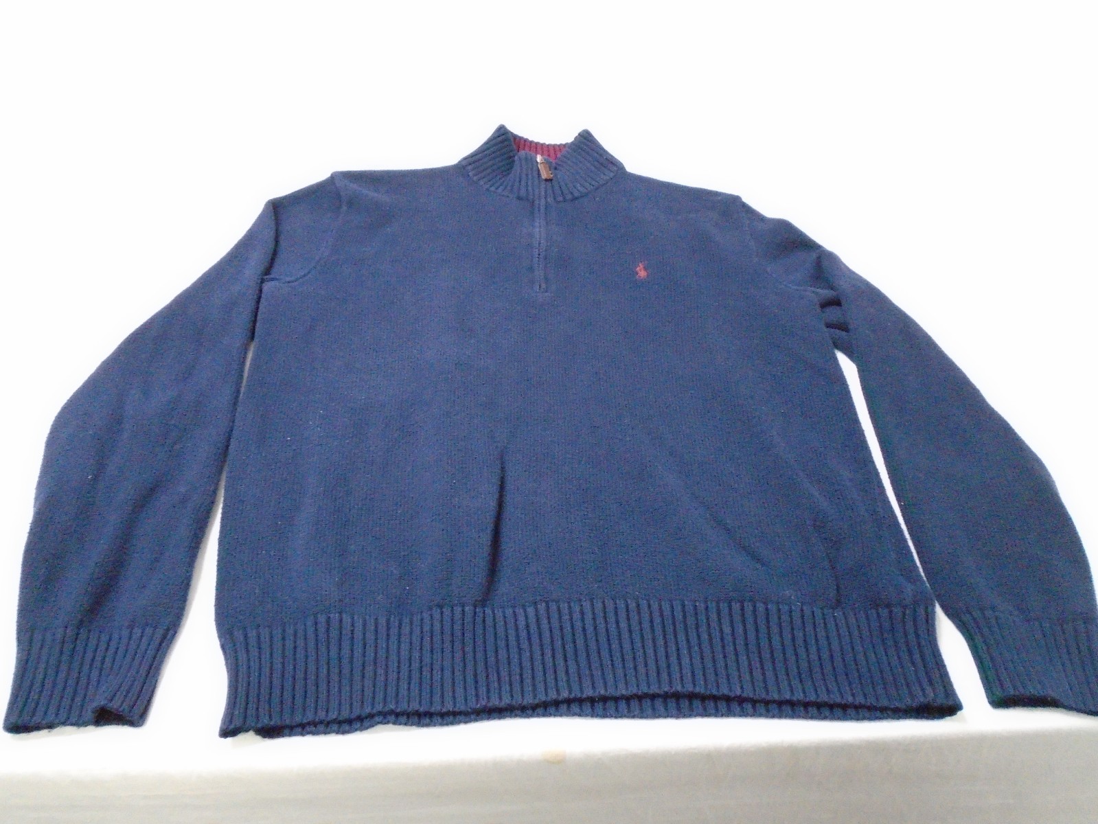 VINTAGE 90s Ralph Lauren Polo Quarter Zip Sweater Mens Blue Red Pony Large